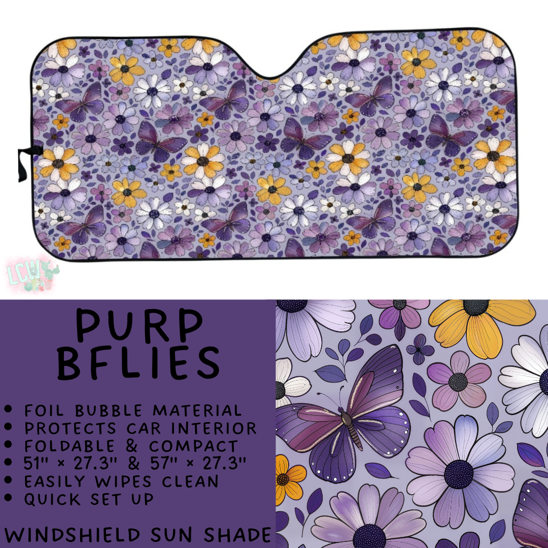 Batch #554 - Car Accessories 3 - Closes 7/10 - ETA early/mid Sept - Purp BFlies Windshield Sun Shade