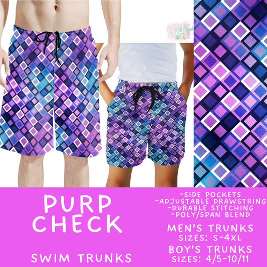 Batch #543 - Pool Party 2 - Closes 6/15 - ETA early/mid August - Purp Check Boys' & Men's Swim Trunks