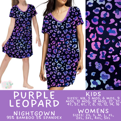 Batch #466 - Mommy & Me Dreamers 2 - Closes 12/22 - ETA mid February - Purple Leopard Adult & Kid's Bamboo Nightgown