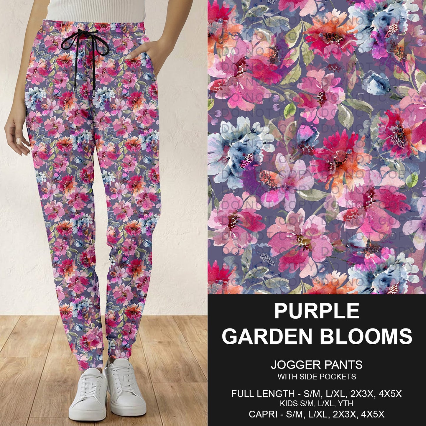 B293 - Preorder Purple Garden Blooms Joggers (Closes 5/31. ETA: early Aug.)