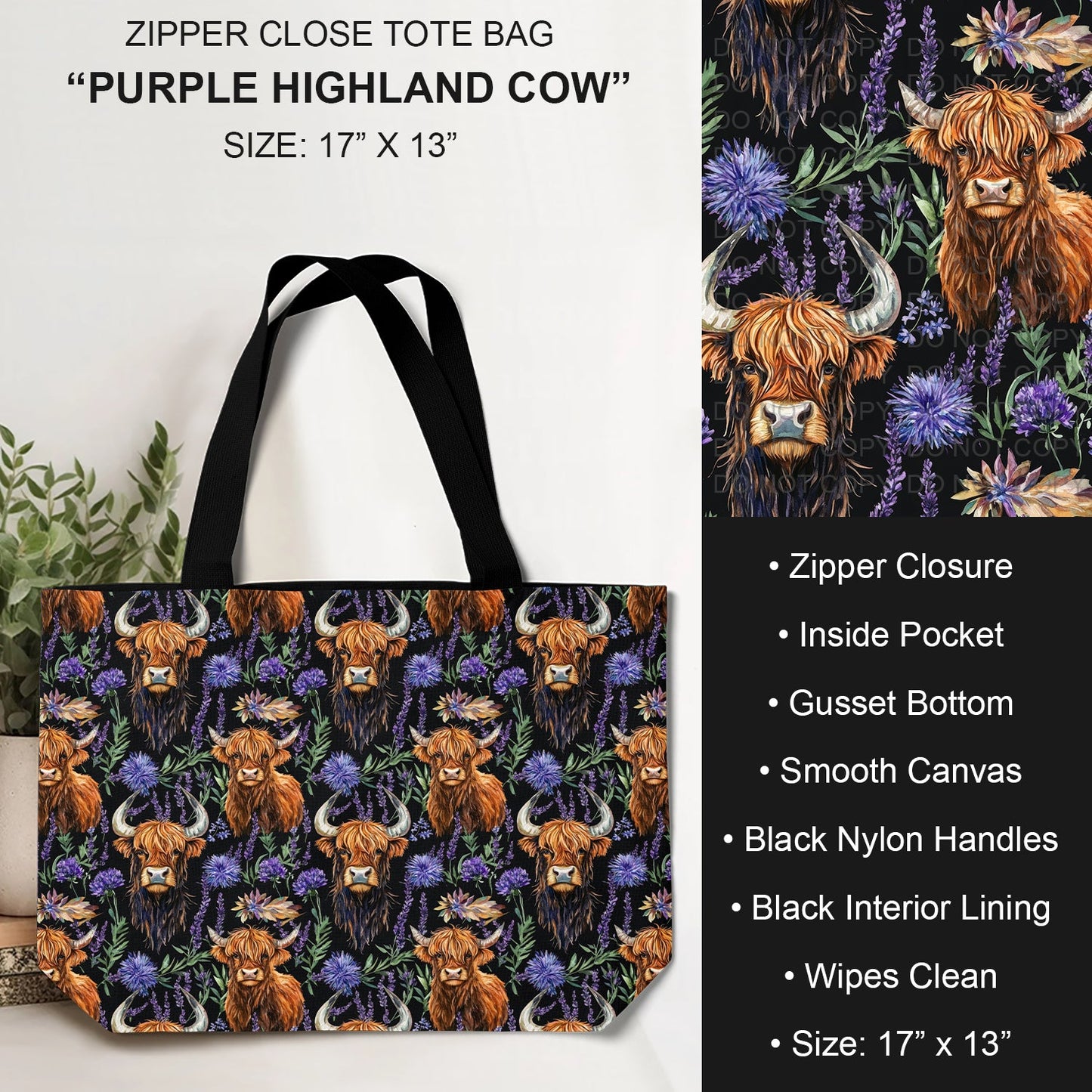 B232 - Preorder Purple Highland Cow Tote Bag (Closes 6/04. ETA: late July)