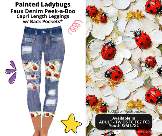 Preorder! Closes 3/5. ETA June. Painted Ladybugs Capri Faux Denim Peekaboo