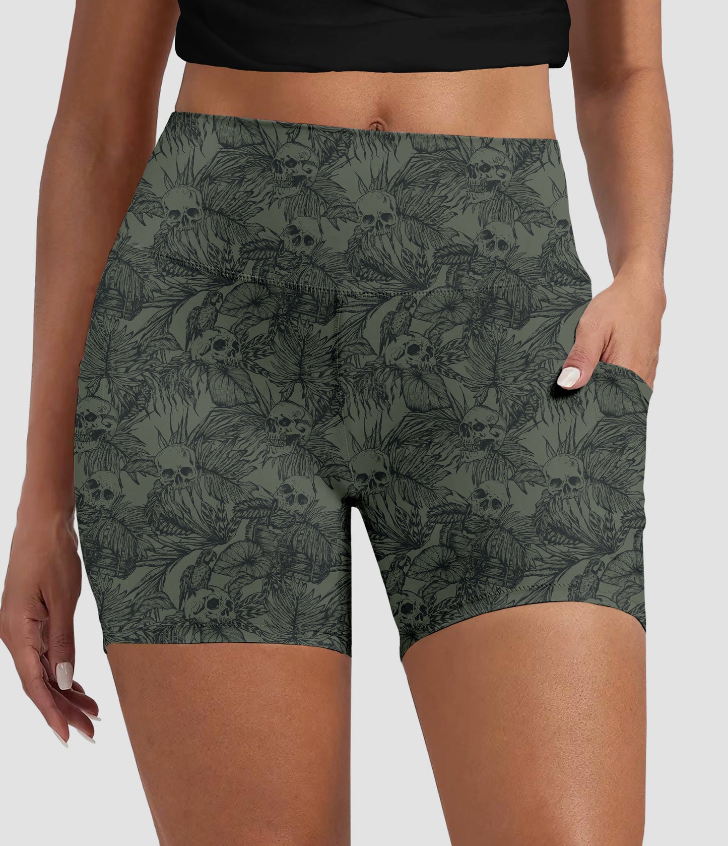 RTS - Palm Skulls Biker Shorts with Pockets