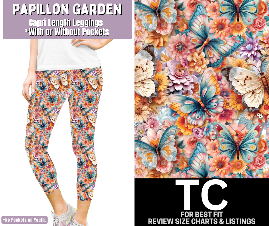 Papillon Garden Capri Length Leggings w/ Pockets
