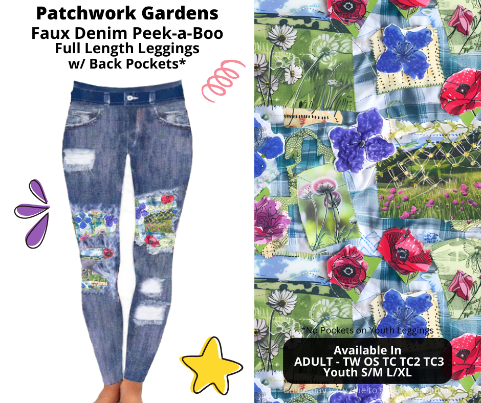 Preorder! Closes 3/5. ETA June. Patchwork Gardens Full Length Faux Denim Peekaboo