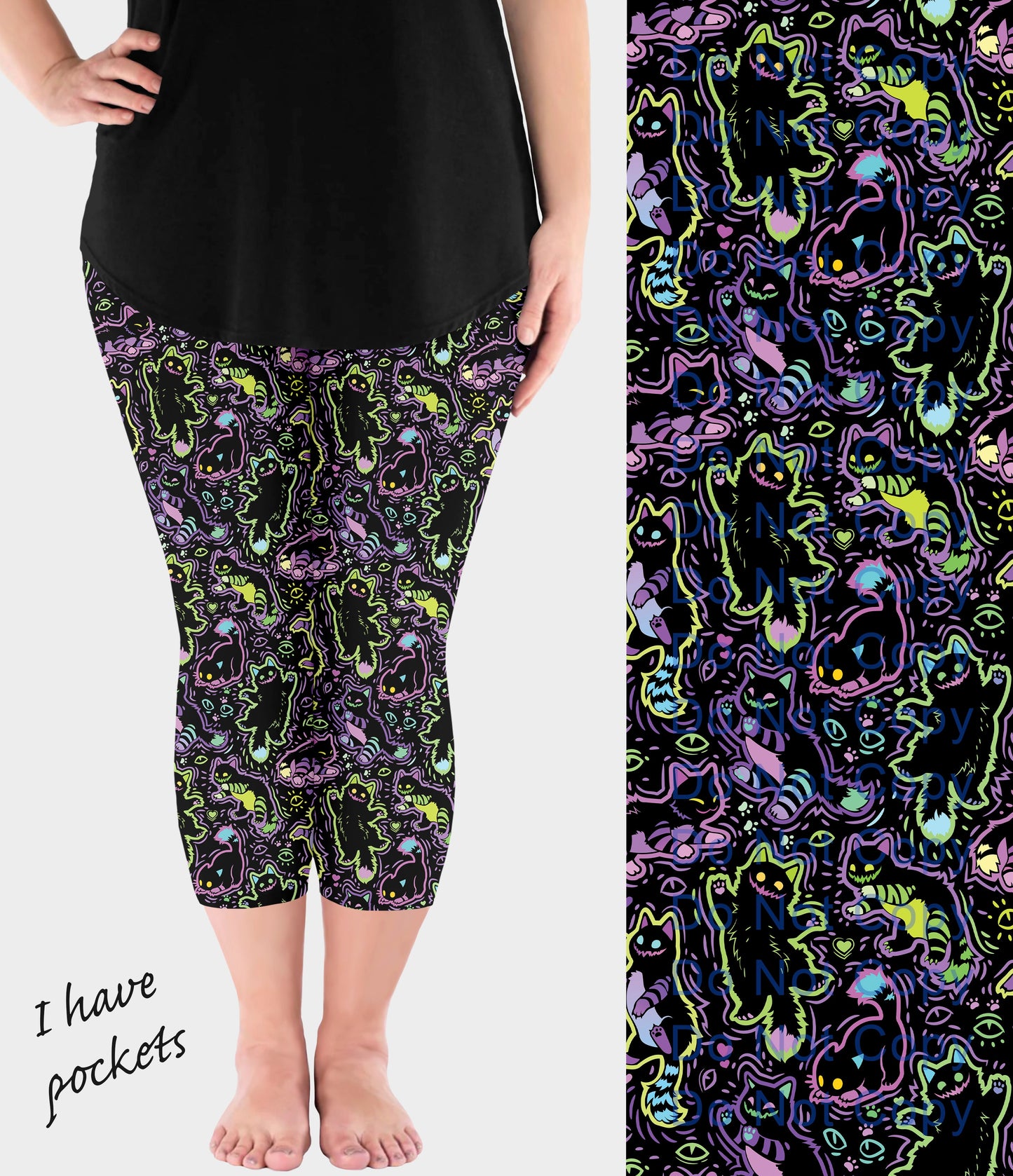 RTS - Psychedelic Cat Capri Leggings w/ Pockets