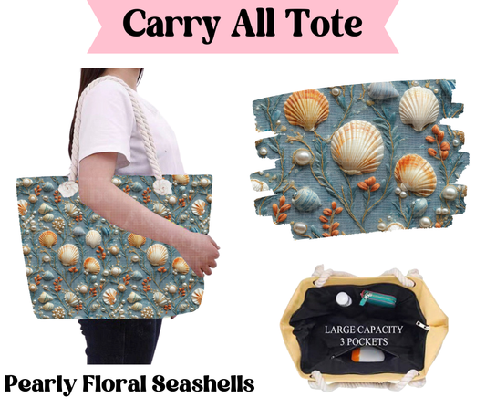 Pearly Floral Seashells Carry All Tote