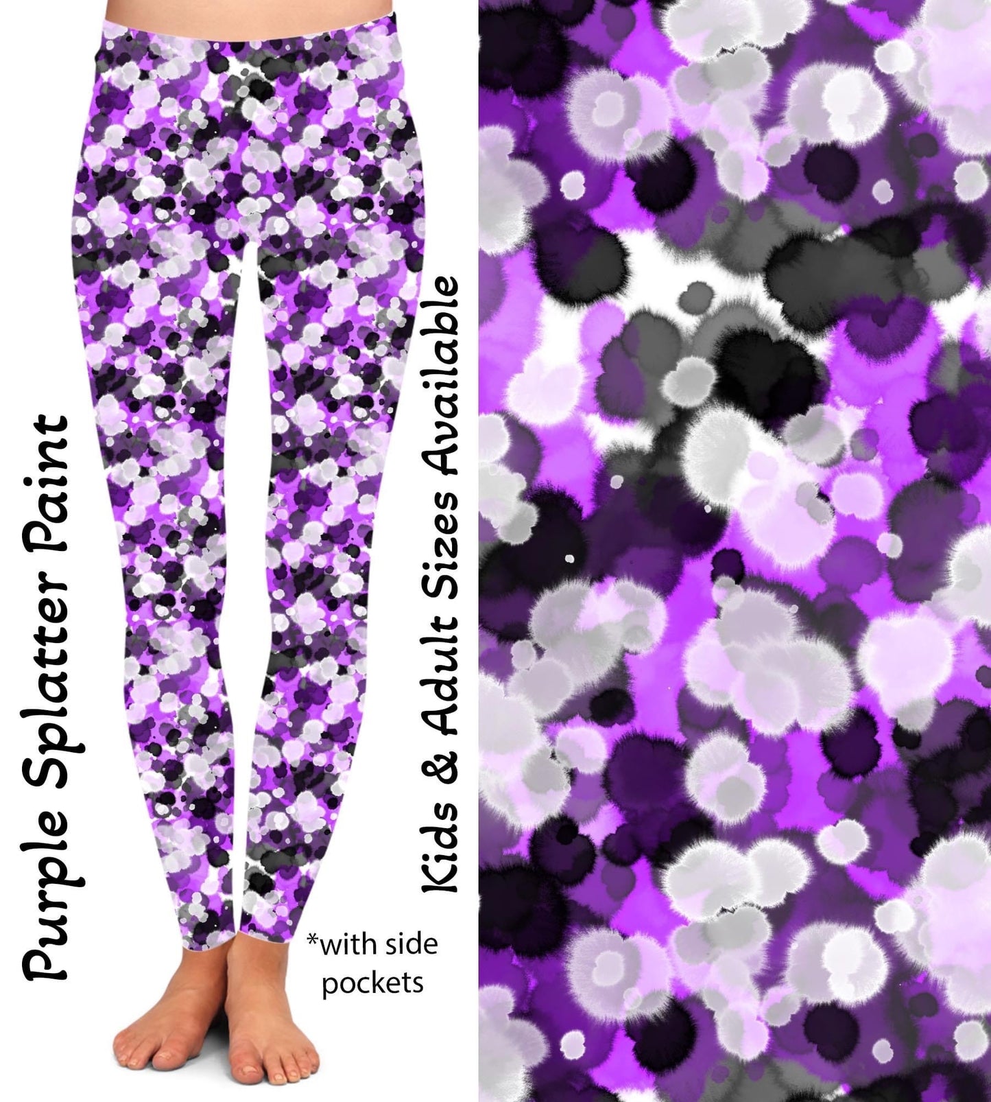 Purple Splatter Paint Leggings with Pockets