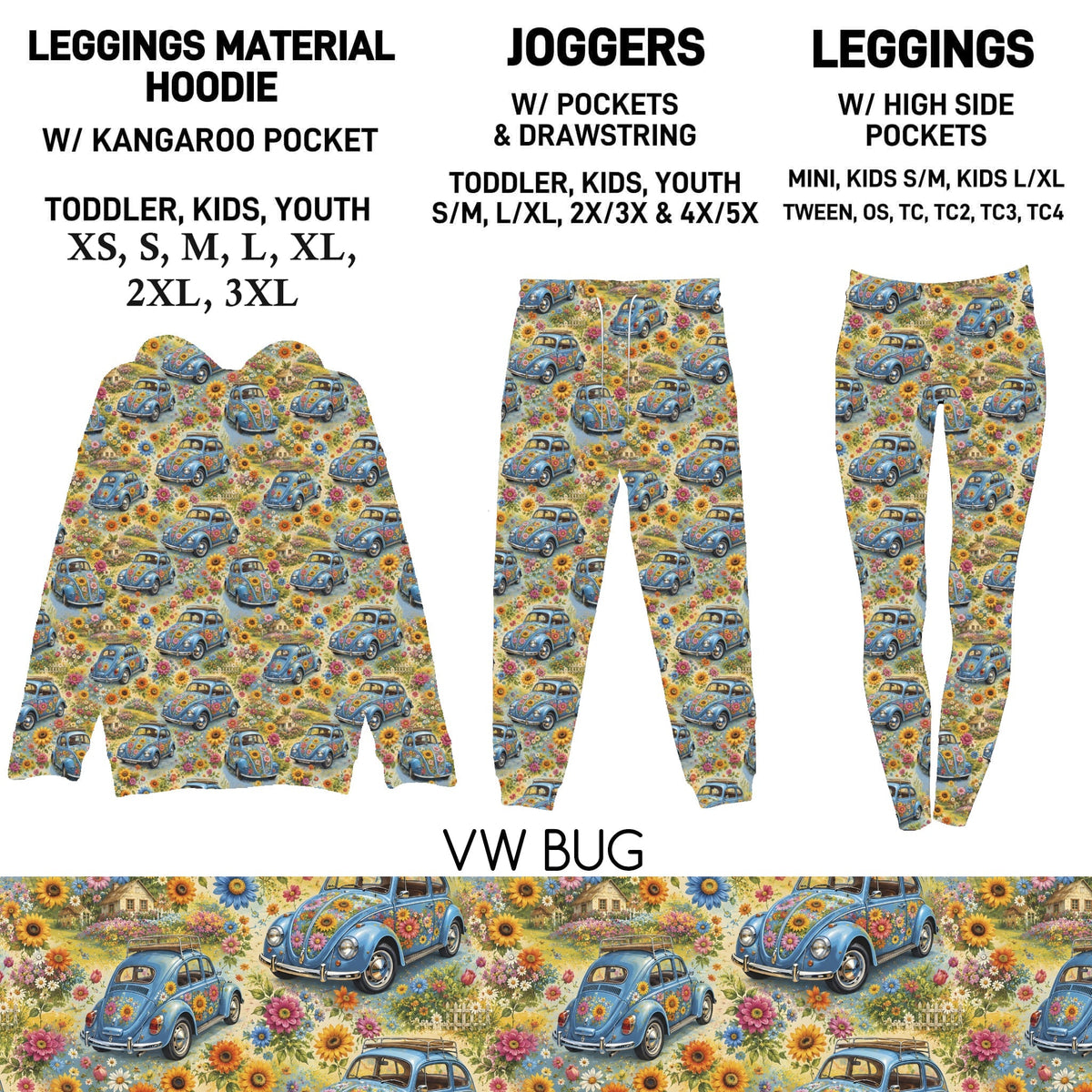 302BT - Vw Bug Leggings Material Hoodie/Leggings/Full Joggers - Preorder Due 10/25 ETA: Late Dec