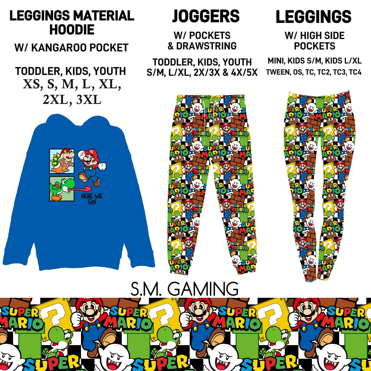 302BT - S.M. Gaming Leggings Material Hoodie/Leggings/Full Joggers - Preorder Due 10/25 ETA: Late Dec
