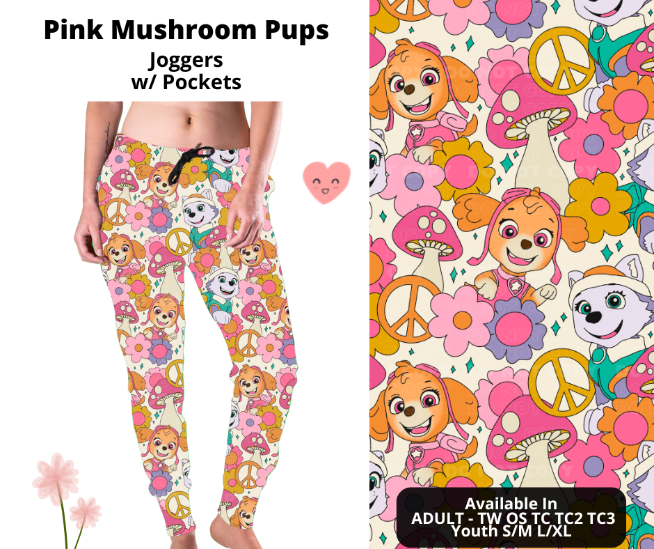 Preorder! Closes 3/3. ETA June. Pink Mushroom Pups Joggers