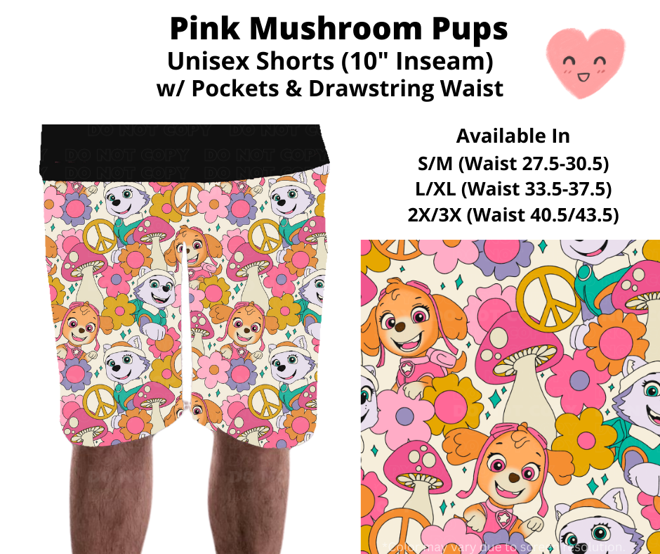 Preorder! Closes 3/3. ETA June. Pink Mushroom Pups Unisex Shorts