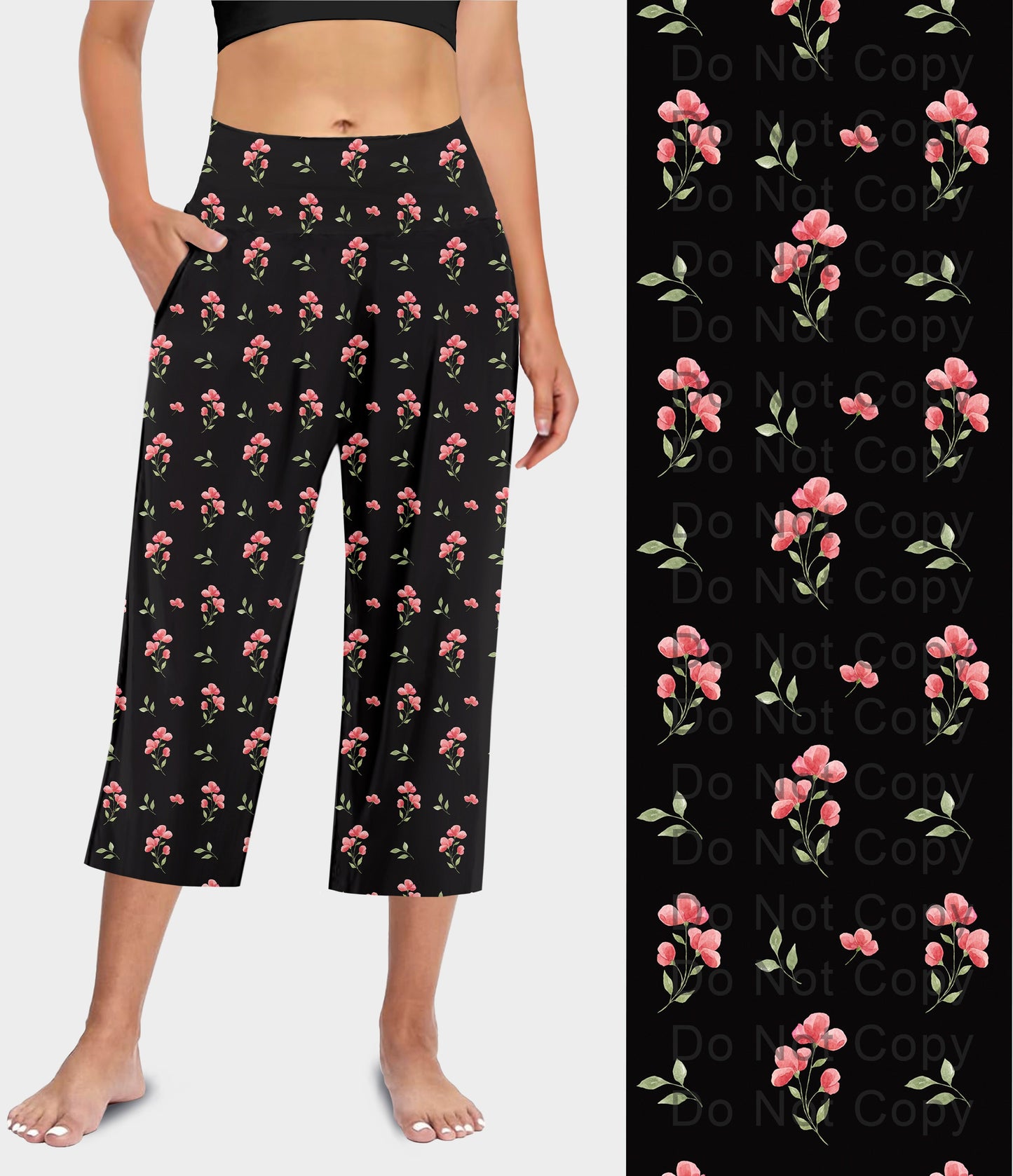 RTS - Pink Dainty Flowers Capri Lounge Pants