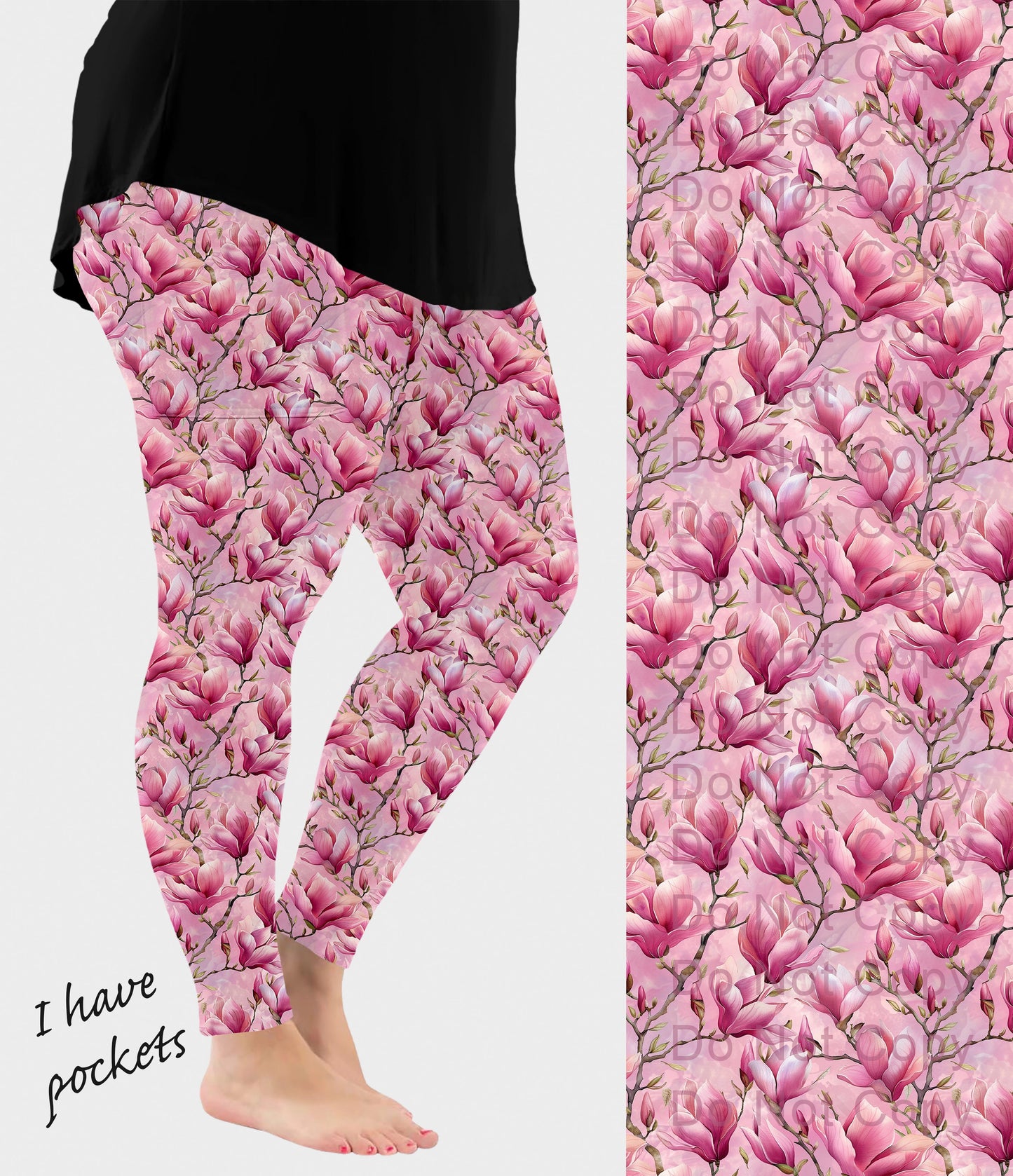 RTS - Pink Magnolias Leggings w/ Pockets