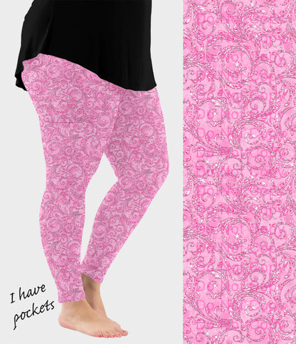 RTS - Pink Paisley Sparkle Leggings w/ Pockets