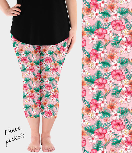 RTS - Pink Paradise Capri Leggings w/ Pockets