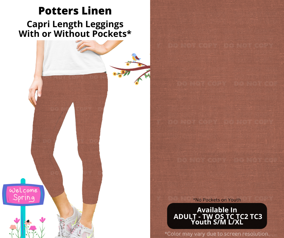 Preorder! Closes 1/8. ETA April. Potters Linen Capri Leggings w/wo Pockets