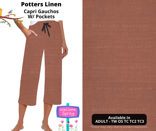 Preorder! Closes 1/8. ETA April. Potters Linen Capri Gauchos