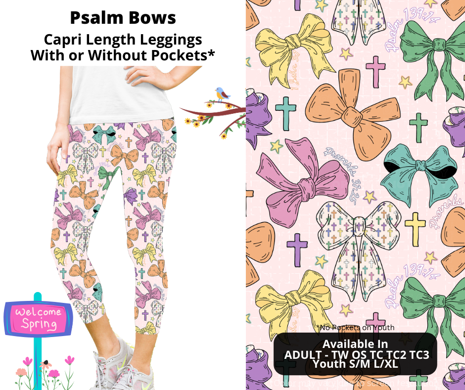 Preorder! Closes 1/22. ETA April. Psalm Bows Capri Leggings w/wo Pockets