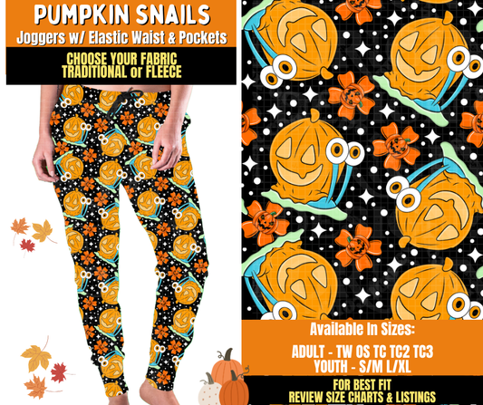 Preorder! Closes 7/16. ETA Oct. Pumpkin Snails Joggers Choose Fleece or Traditional