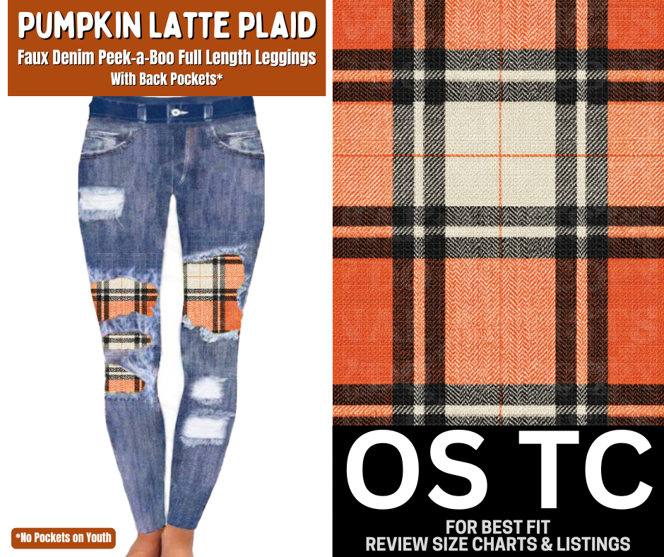 Pumpkin Latte Plaid Faux Denim Full Length Peekaboo Leggings