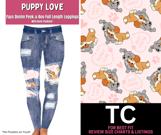 Puppy Love Faux Denim Full Length Peekaboo Leggings