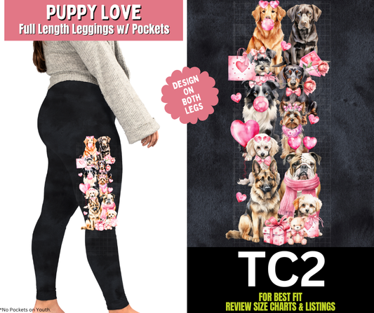 Puppy Love Watercolor Full Length Leggings w/ Side Leg Designs