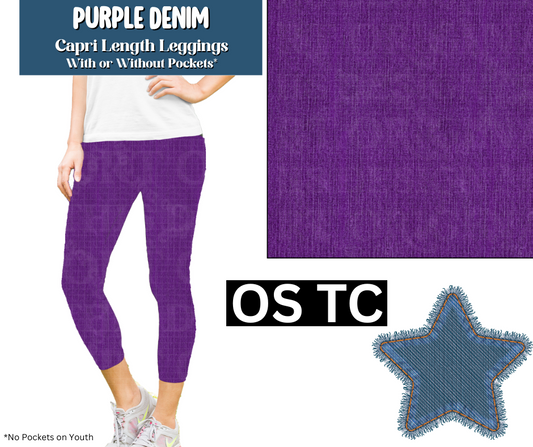 Purple Denim Capri Length Leggings w/ Pockets