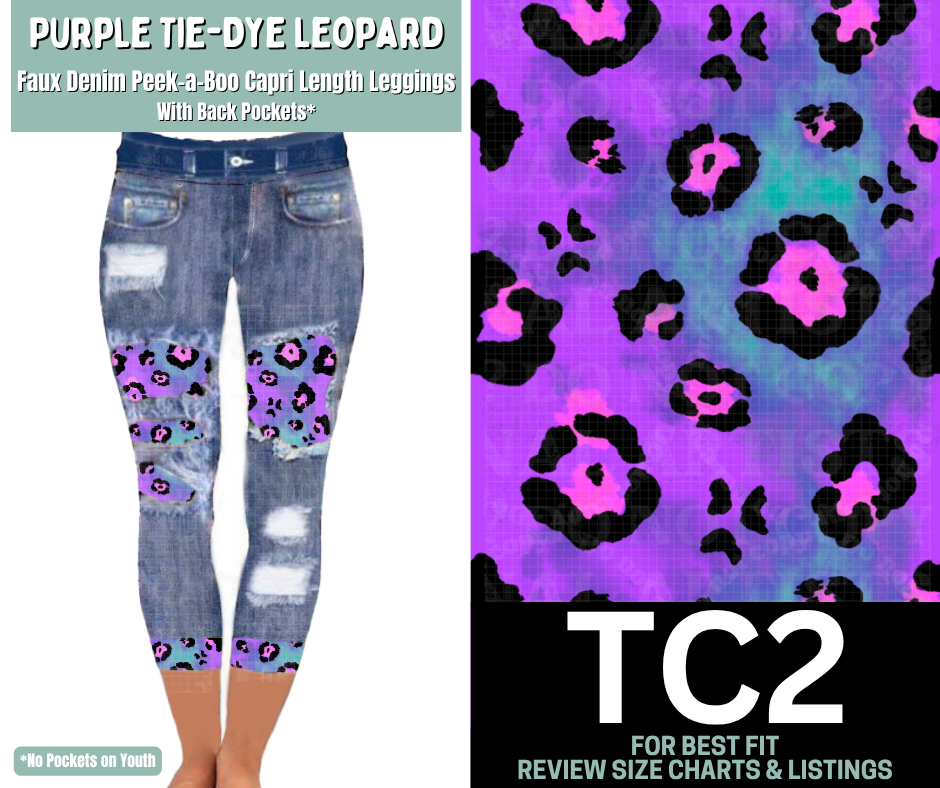 Purple Tie-Dye Leopard Capri Faux Denim Peekaboo