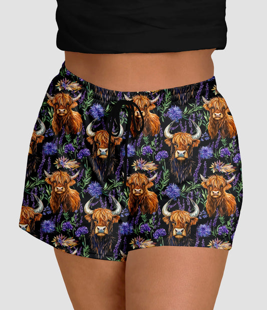 RTS - Purple Highland Cows Jogger Shorts