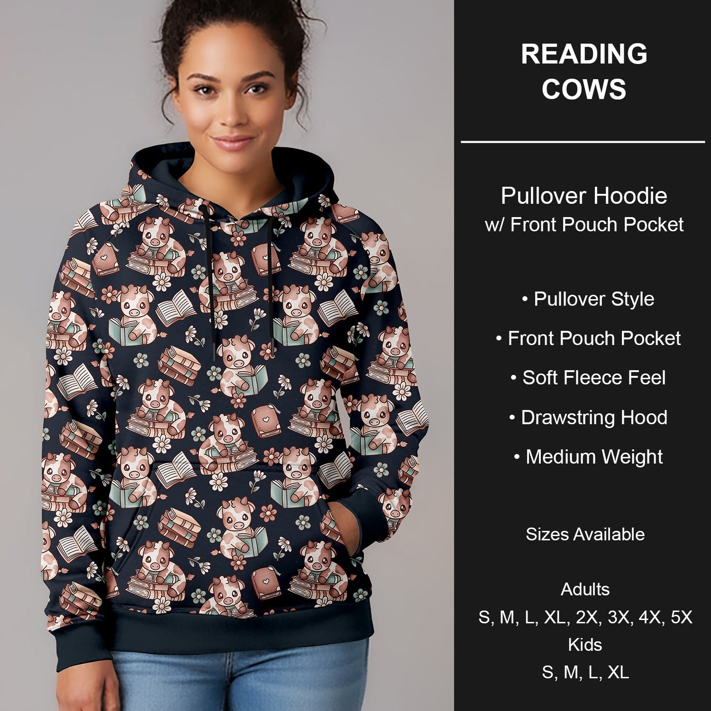 B266 - Preorder Reading Cows Pullover Hoodie (Closes 12/17. ETA late Feb.)