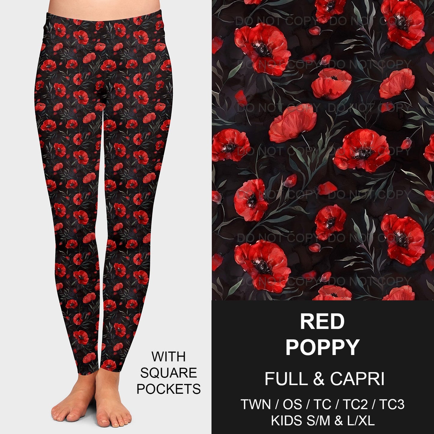 B206 - Preorder Red Poppy Leggings w/ Pockets (Closes 1/19. ETA: mid April)