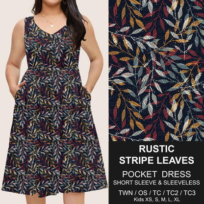 B302 - Preorder Rustic Stripe Leaves Pocket Dress (Closes 7/24. ETA: early Oct)