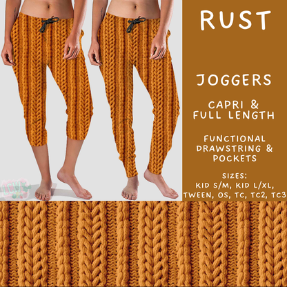 Batch #596 - Sweater Weather - Closes 10/9 - ETA early Dec - Rust Full and Capri Length Joggers