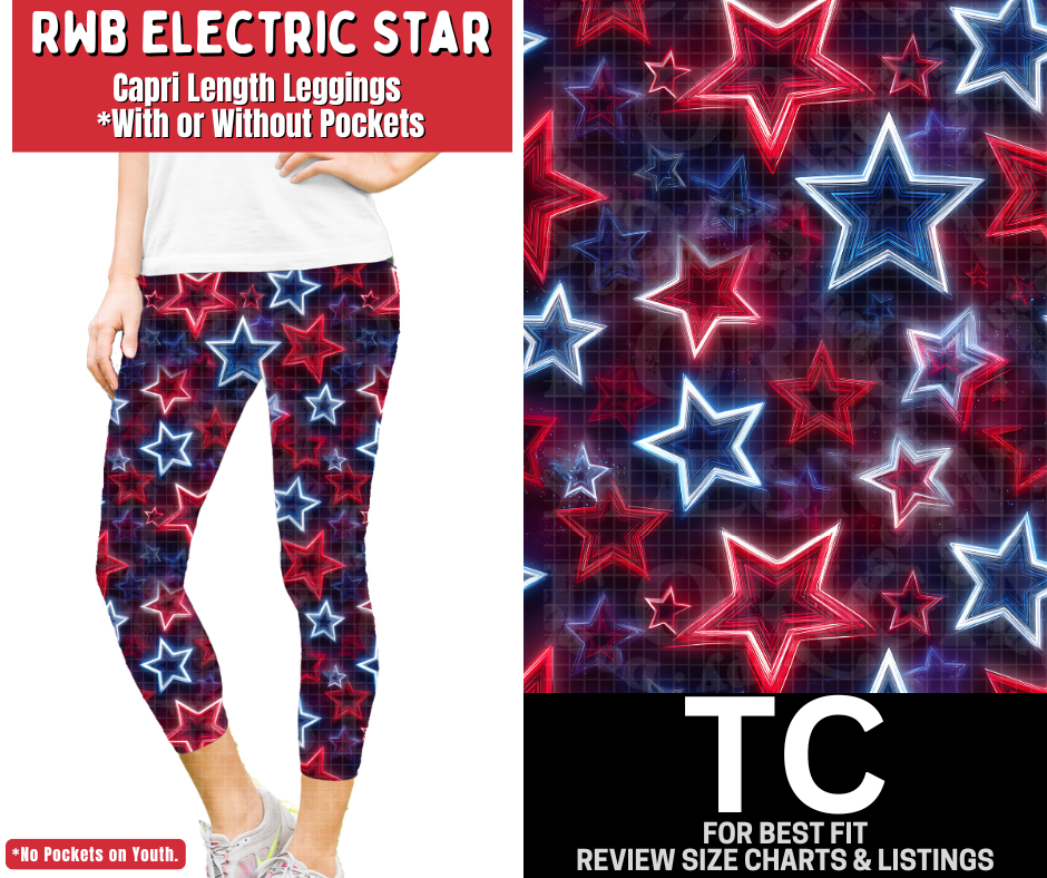 RWB Electric Star Capri Length Leggings w/ Pockets