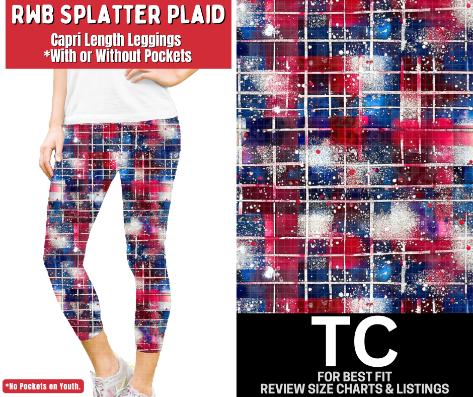 RWB Splatter Plaid Capri Length Leggings w/ Pockets