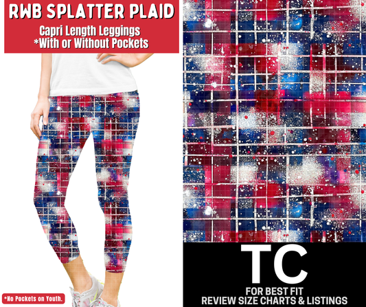 RWB Splatter Plaid Capri Length Leggings w/ Pockets