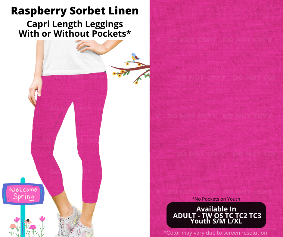 Preorder! Closes 1/8. ETA April. Raspberry Sorbet Linen Capri Leggings w/wo Pockets