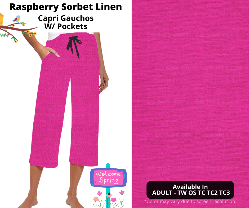 Preorder! Closes 1/8. ETA April. Raspberry Sorbet Linen Capri Gauchos