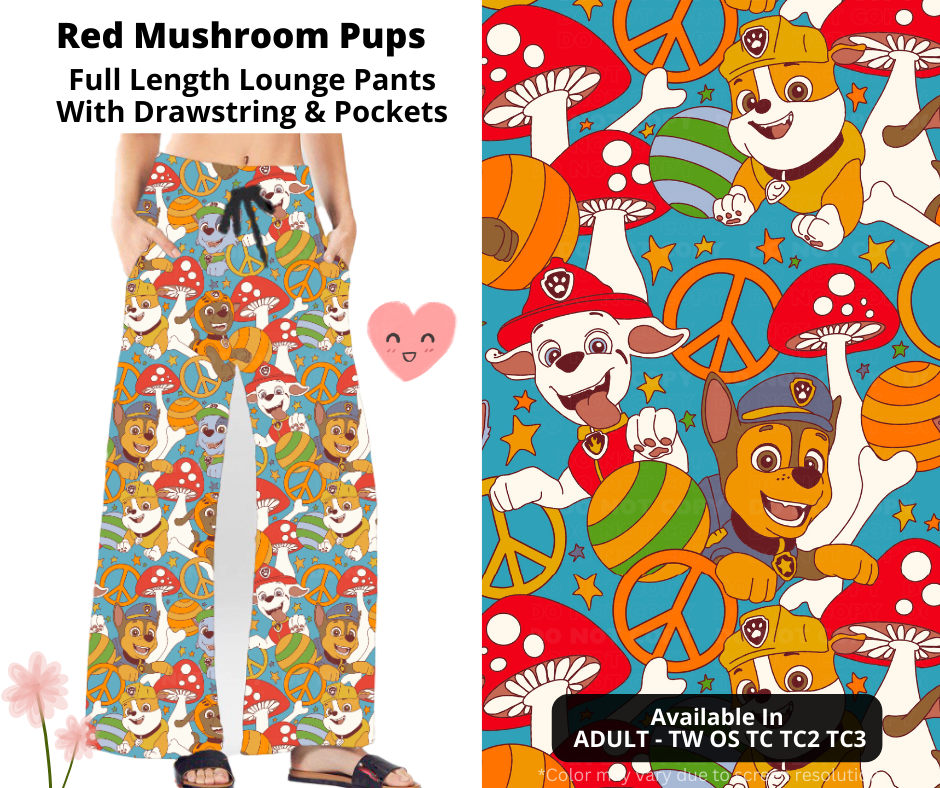 Preorder! Closes 3/3. ETA June. Red Mushroom Pups Full Length Lounge Pants