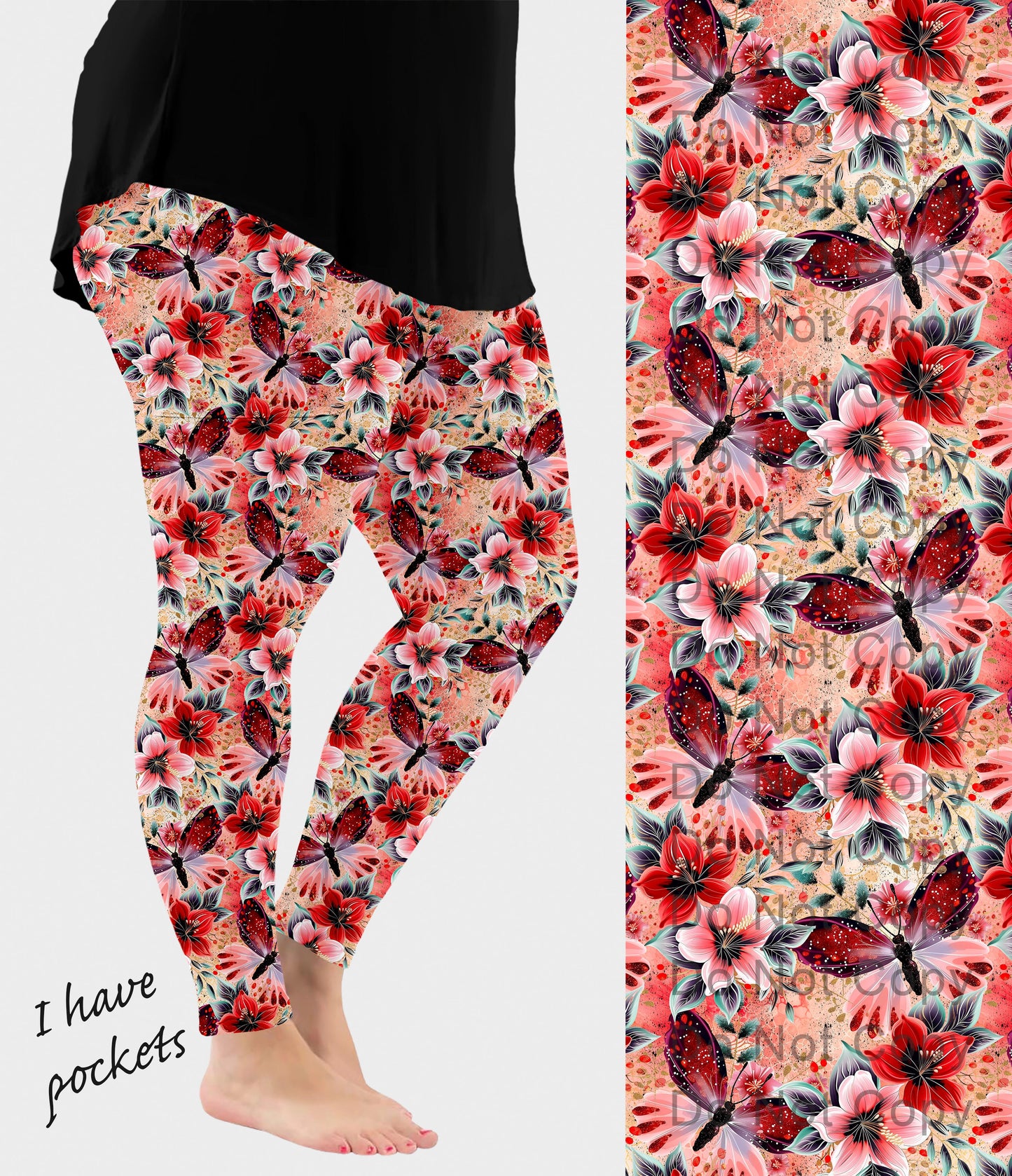 RTS - Red Butterfly Leggings w/ Pockets