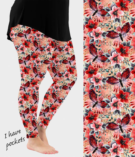 RTS - Red Butterfly Leggings w/ Pockets