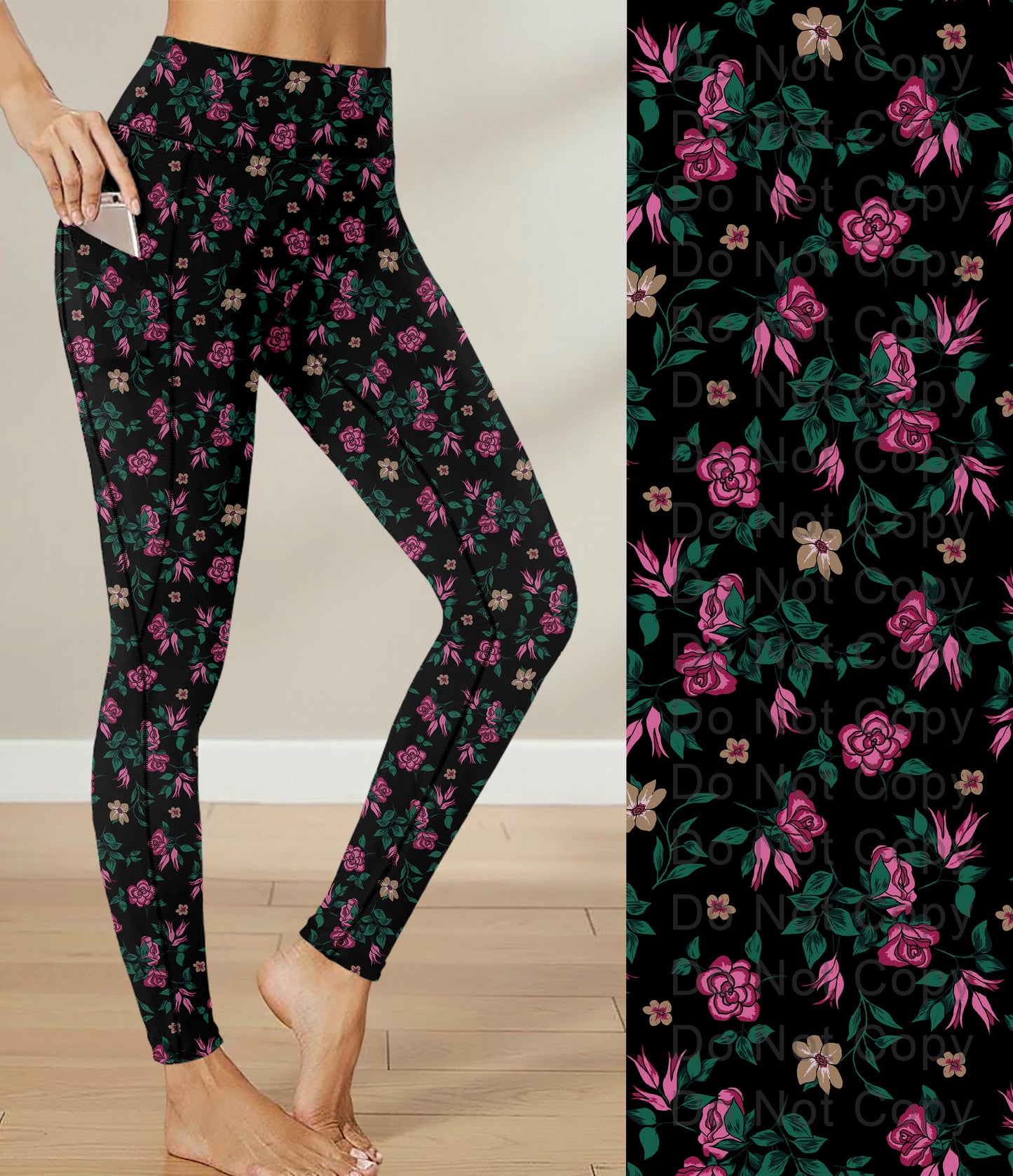 RTS - Rosette Fleur Leggings with Triangle Sport Pockets