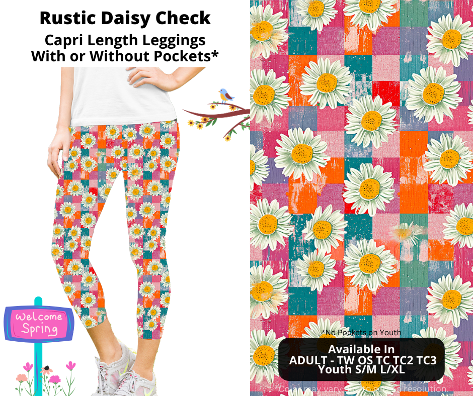 Preorder! Closes 1/27. ETA April. Rustic Daisy Check Capri Leggings w/wo Pockets