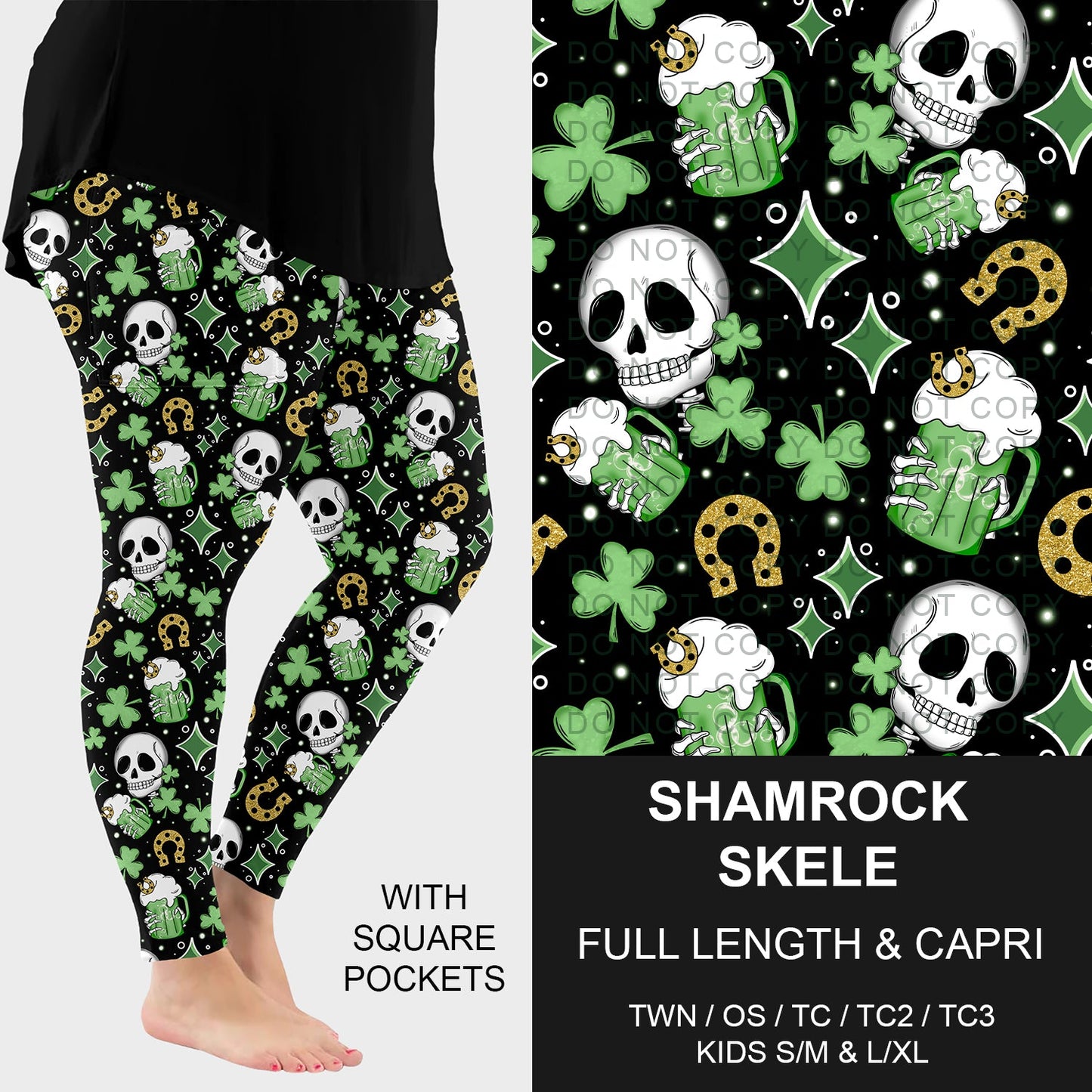 B268 - Preorder Shamrock Skele Leggings w/ Pockets (Closes 12/28. ETA: mid Feb.)