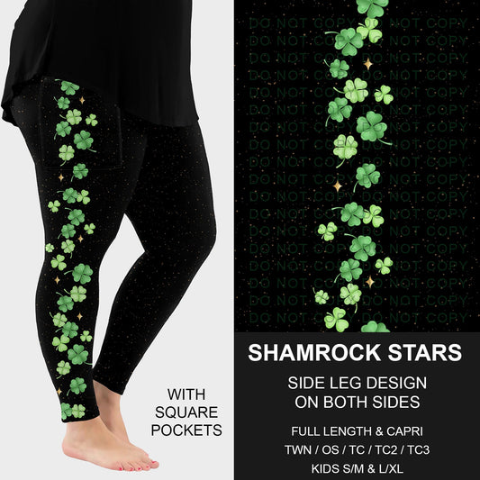 B268 - Preorder Shamrock Stars Side Design Leggings w/ Pockets (Closes 12/28. ETA: mid Feb..)
