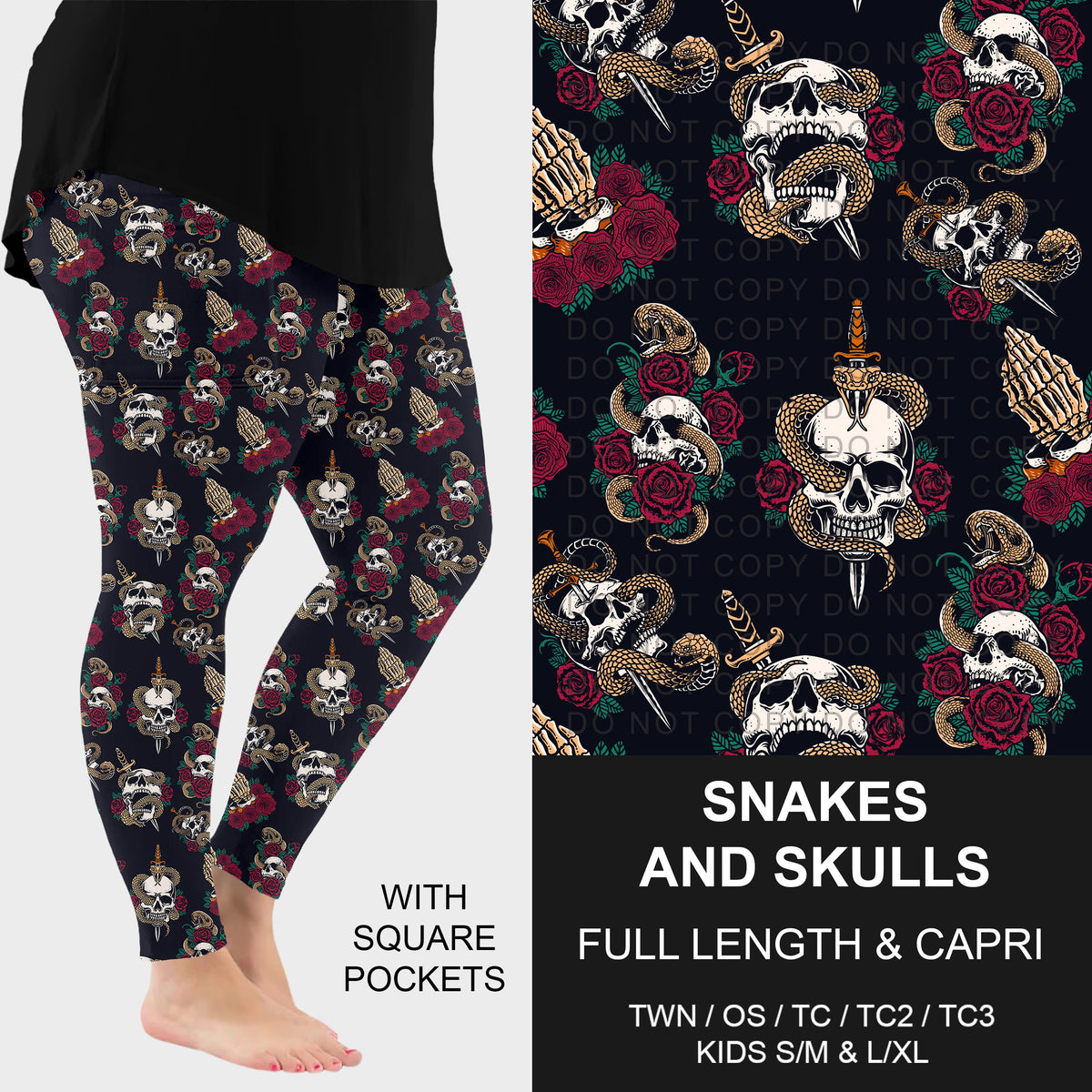 B318 - Preorder Snakes and Skulls Leggings w/ Pockets (Closes 10/25. ETA: late Dec.)