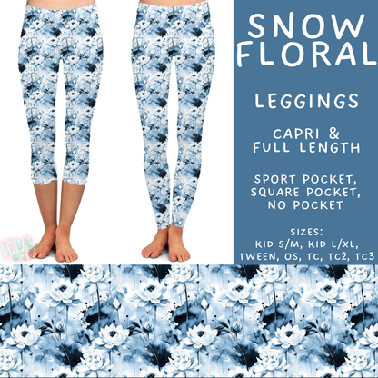 Batch #611 - Winter Collection - Closes 11/9 - ETA early/mid Jan - Snow Floral Full and Capri Length Leggings