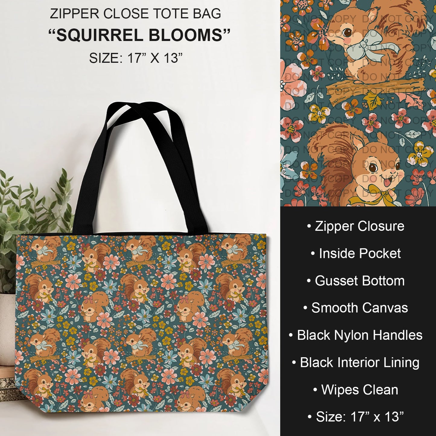 B232 - Preorder Squirrel Blooms Tote Bag (Closes 6/04. ETA: late July)