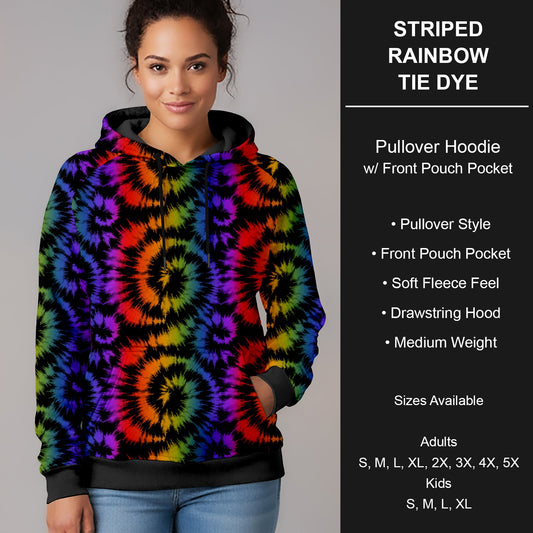 B266 - Preorder Striped Rainbow Tie Dye Pullover Hoodie (Closes 12/17. ETA late Feb.)